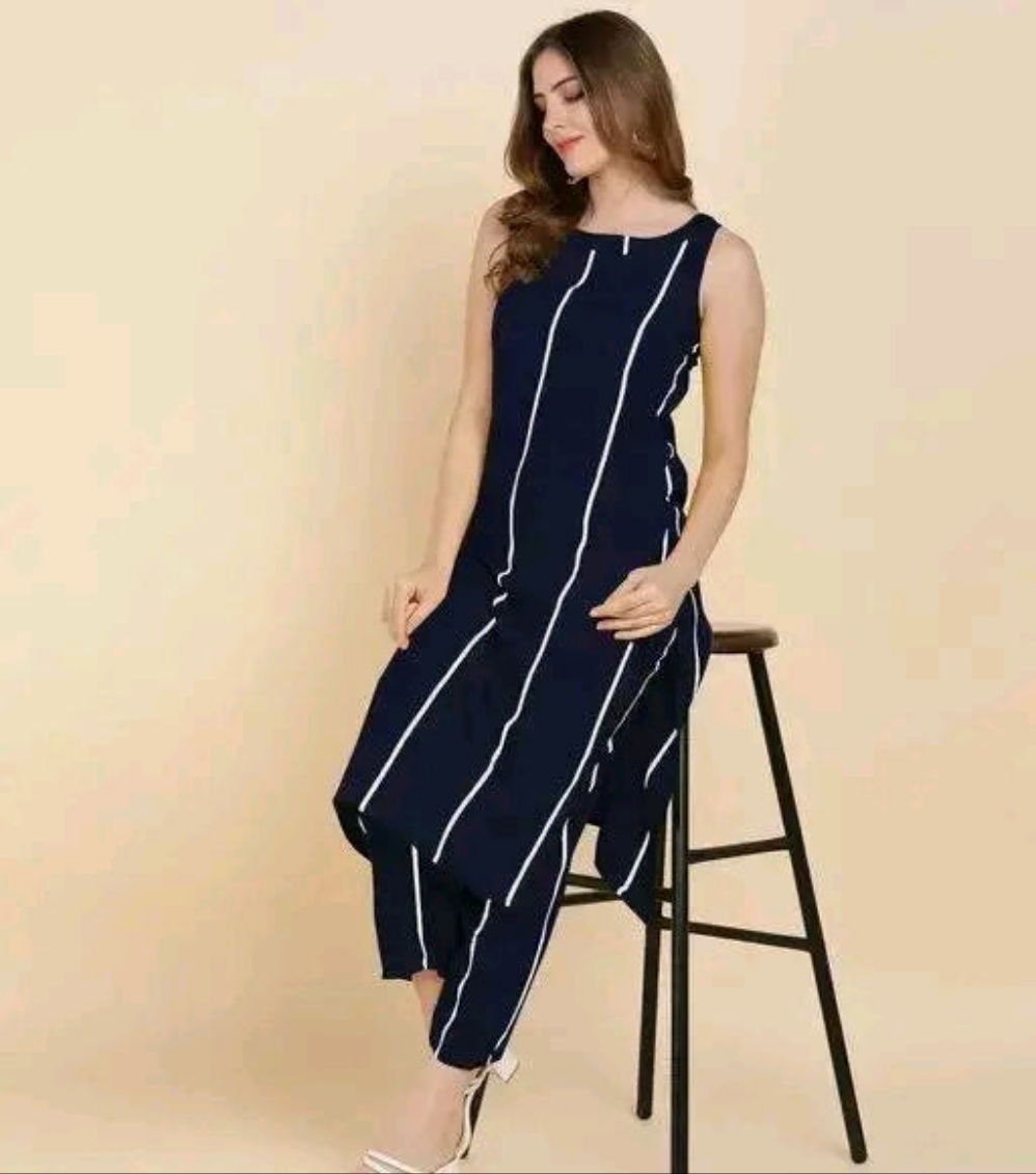 Rayon Solid Sleeveless Straight Kurti with Pant