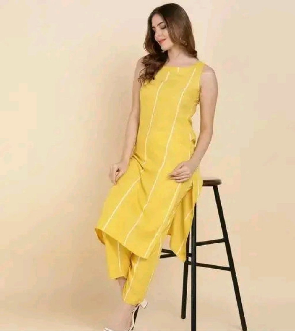 Rayon Solid Sleeveless Straight Kurti with Pant