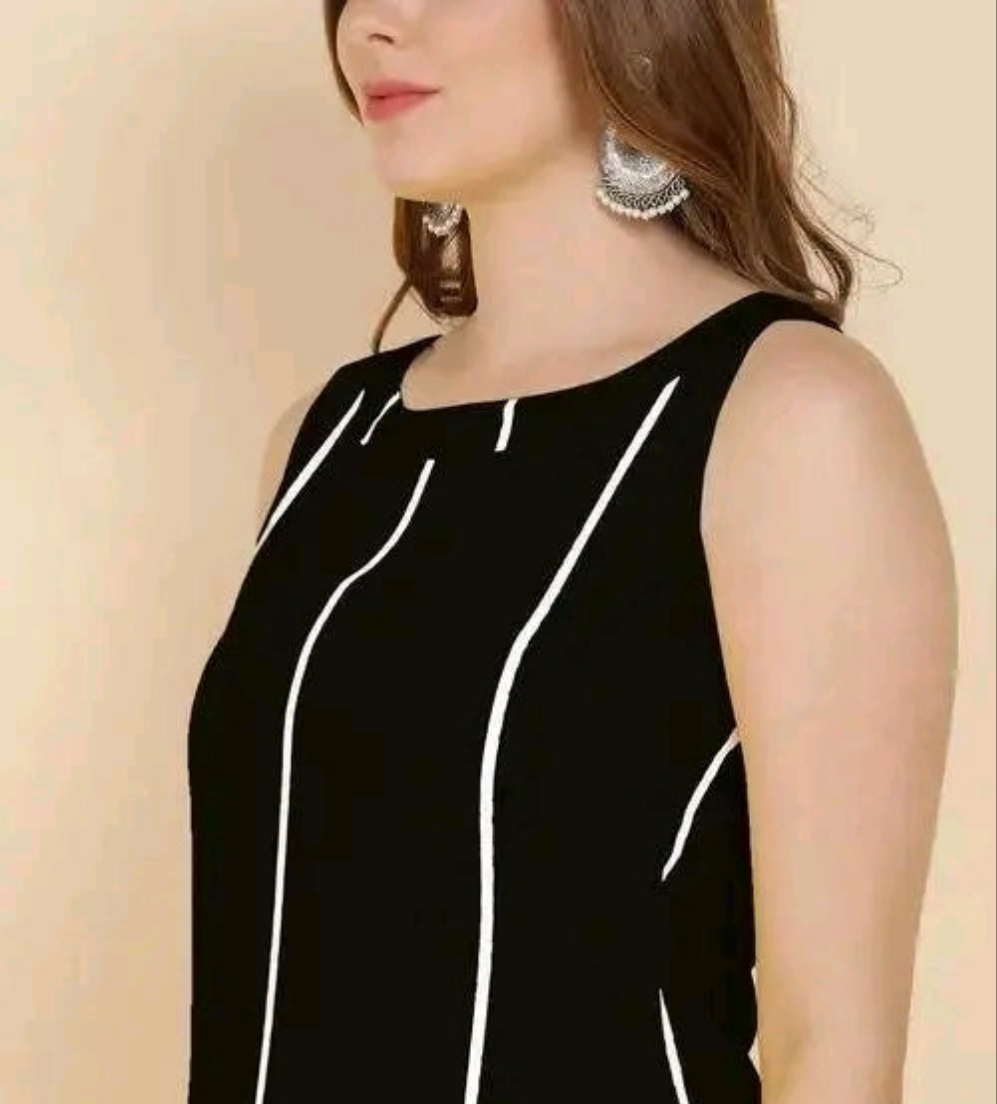 Rayon Solid Sleeveless Straight Kurti with Pant