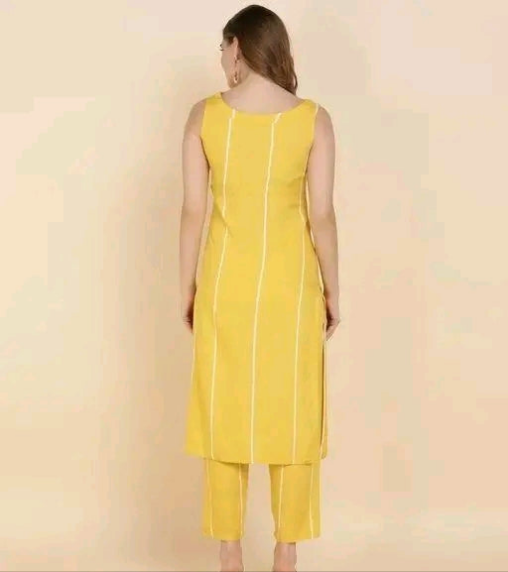 Rayon Solid Sleeveless Straight Kurti with Pant
