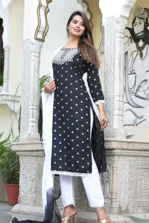 Embroidered rayon 3 pc kurta set