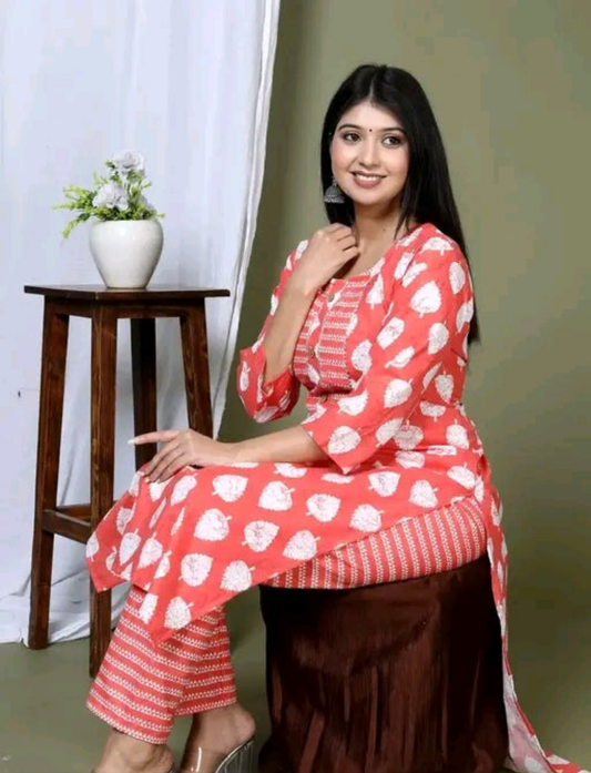 Elegant Colorblock Cotton Kurta with Pant