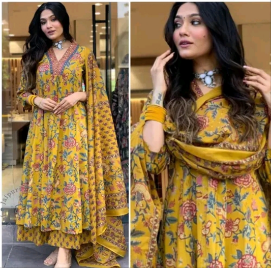 BEAUTIFUL Yellow Kurta Plazo Dupatta set