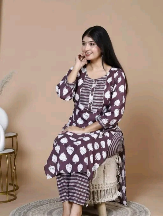 Elegant Colorblock Cotton Kurta with Pant