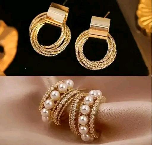 Combo Of 2 Korean Drop And Hoop Earrings For Women And Girls