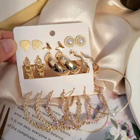Gold Plated Vintage Big Circle Hoop & Butterfly Heart Shaped Earrings Stud For Women and Girls PAIR OF 9