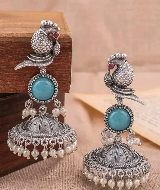 Silver Plated Oxidised Jhumka Earrings