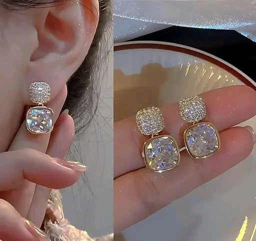 Square Duo Drop Korean Earrings For Women