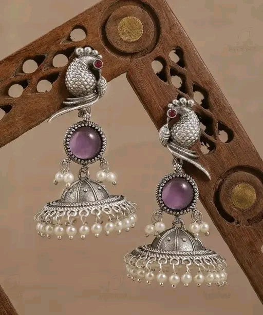 Silver Plated Oxidised Jhumka Earrings