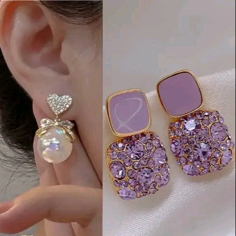 Artificial Stone Earning For Womens | Korean design earrings for women | ( Pack Of 2 )