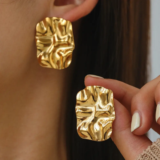 Molten Gold Crinkle Statement Earrings – LIVAYAH Luxe